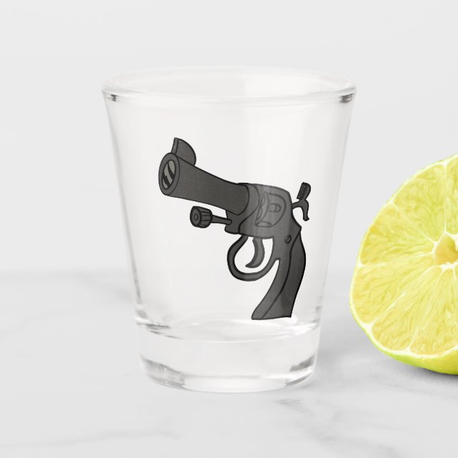 Cartoon Revolver Schnapsglas (Vorderseite)