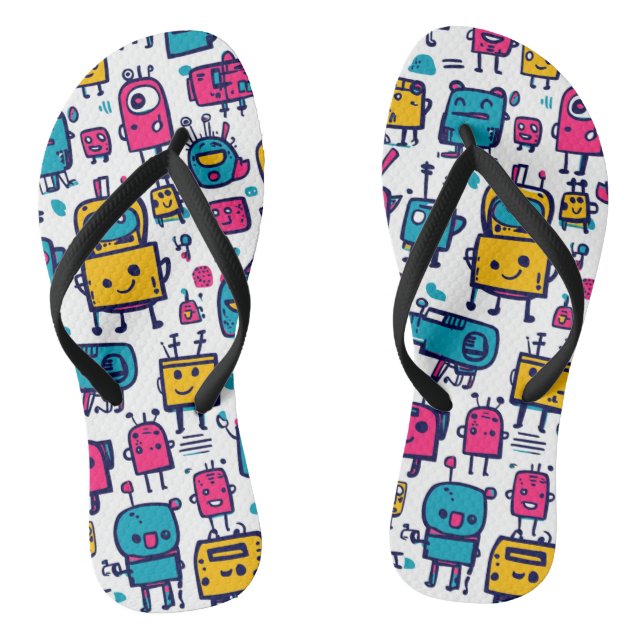 Cartoon Robot Adult Sandals Flip Flops (Fußbett)