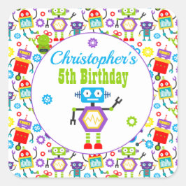 Cartoon Robot Theme Geburtstagsparty Quadratischer Aufkleber