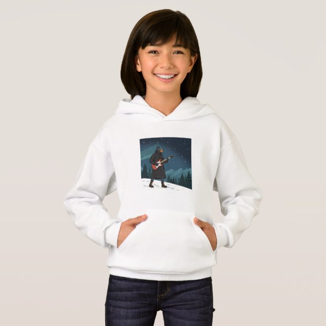 Cartoon Rocker Dog Under the Stars Hoodie (Vorne ganz)