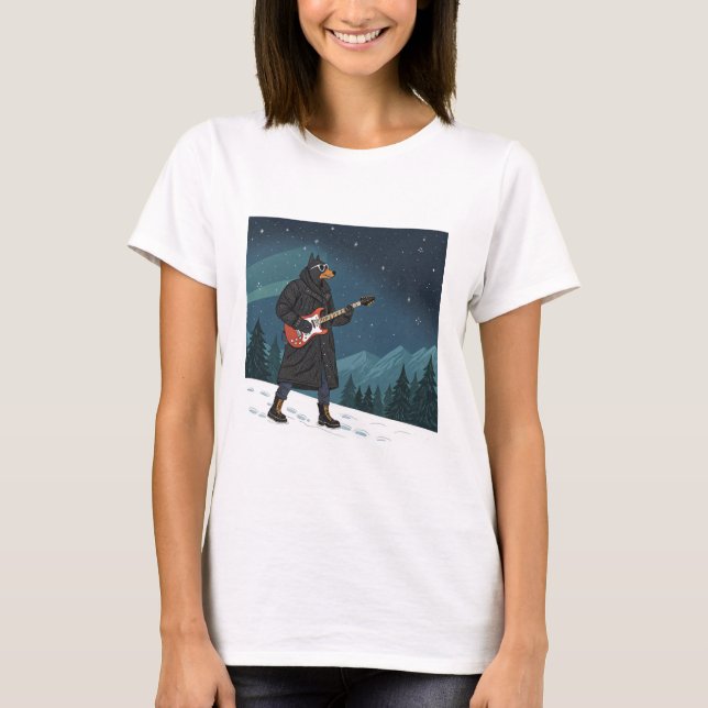 Cartoon Rocker Dog Under the Stars T-Shirt (Vorderseite)