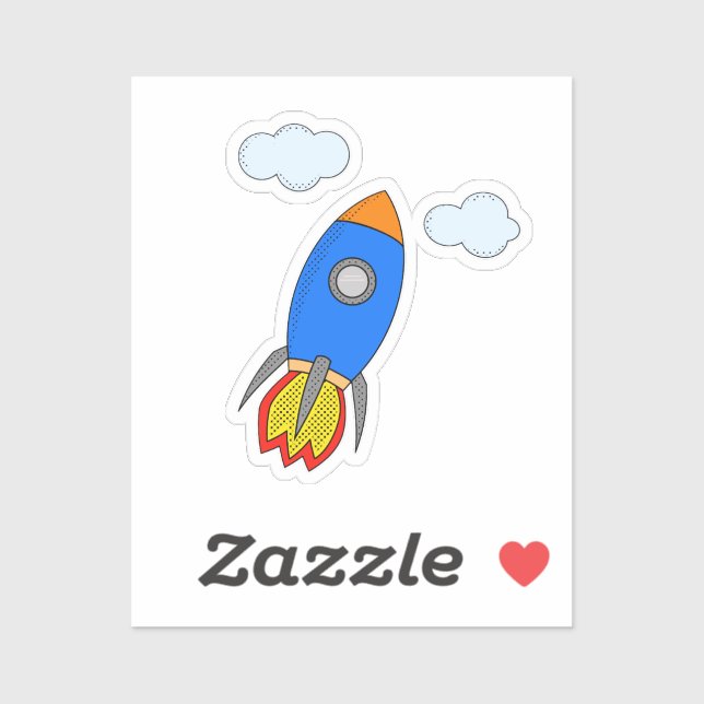 Cartoon Rocket in Blue Sky Zeichnend Aufkleber (Blatt)