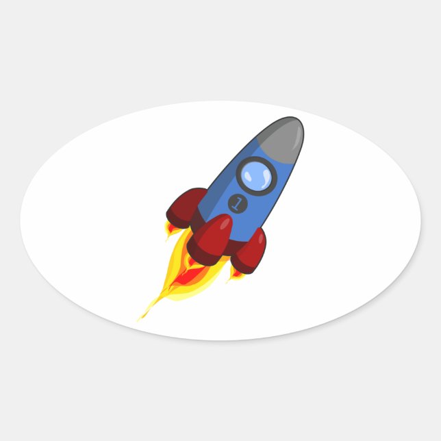 Cartoon Rocketship Ovaler Aufkleber (Vorderseite)