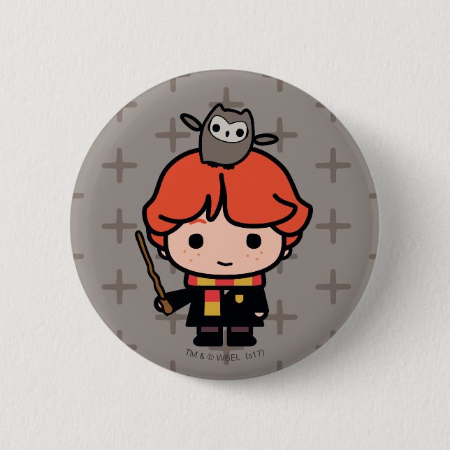 Cartoon Ron Weasley und Pigwidgeon Button (Vorderseite)