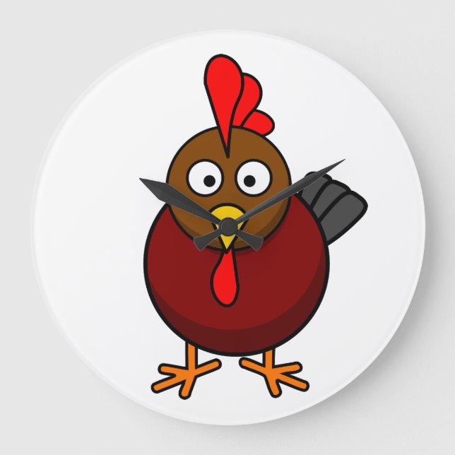 Cartoon Rooster Große Wanduhr (Vorderseite)
