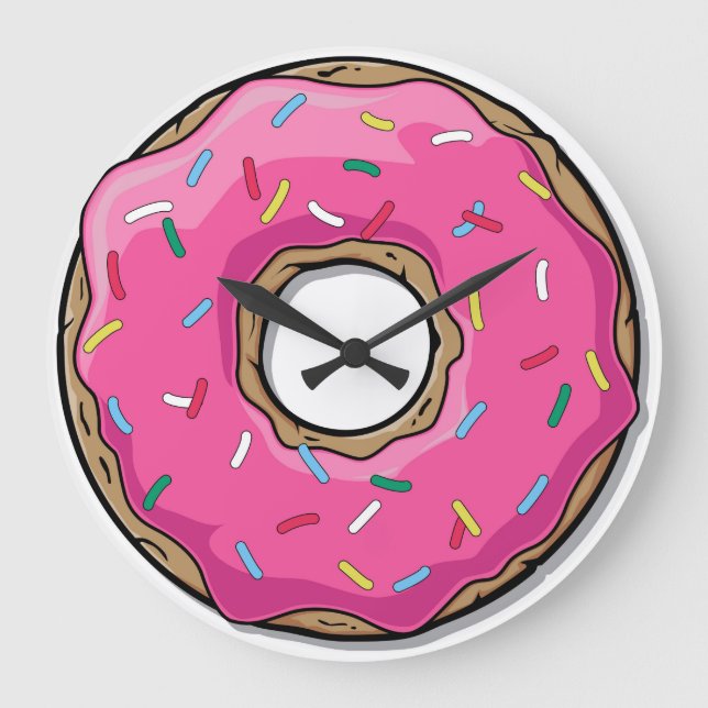 Cartoon Rosa Donut mit Sprinklen Große Wanduhr (Vorderseite)