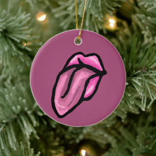 Cartoon-Rosa Lippen & Zunge Keramik Ornament