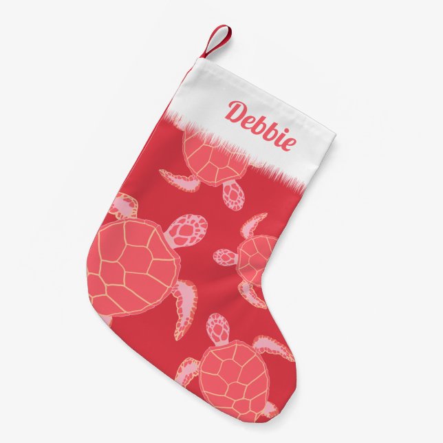 Cartoon Rosa Meeresschildkröte Personalisiert Kleiner Weihnachtsstrumpf (Vorderansicht (hängend))