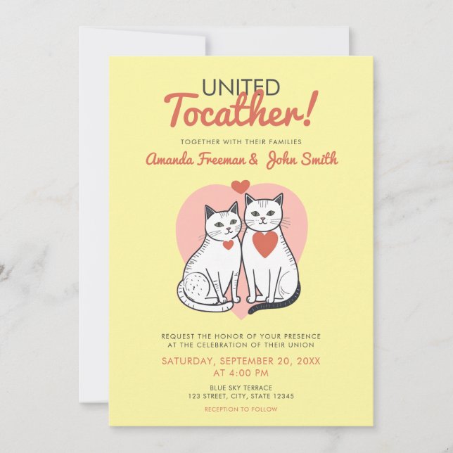 Cartoon Rot und Weiße Katze Hochzeit Einladung (Vorderseite)