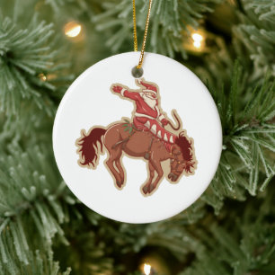 Cartoon Roter Santa-Claus auf Pferd Keramik Ornament