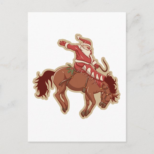 Cartoon Roter Santa-Claus auf Pferd Postkarte (Vorderseite)