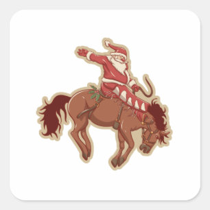 Cartoon Roter Santa-Claus auf Pferd Quadratischer Aufkleber
