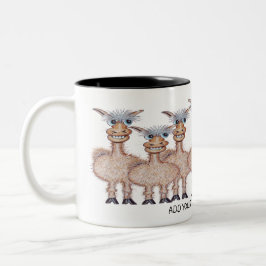 Cartoon Row of Funny Alpacas Zweifarbige Tasse