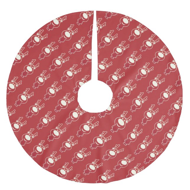 Cartoon Rudolph Pattern Red Polyester Weihnachtsbaumdecke (Vorderseite)