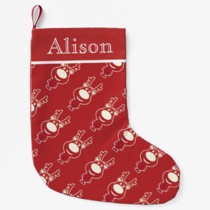 Cartoon Rudolph Red Pattern Personalisiert Kleiner Weihnachtsstrumpf