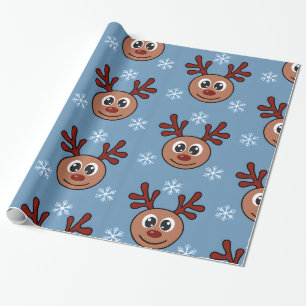 Cartoon Rudolph Roter Nasenrentier und Schneeflock Geschenkpapier