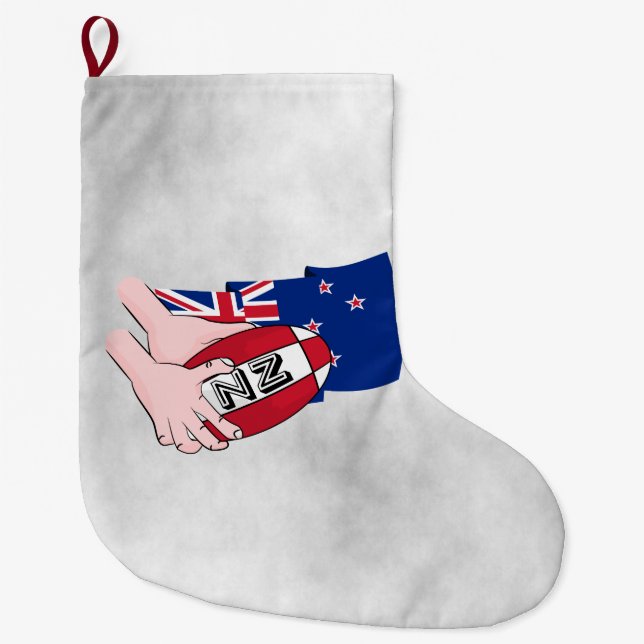 Cartoon Rugby Ball Pass New Zealand Flag Großer Weihnachtsstrumpf (Vorderseite)