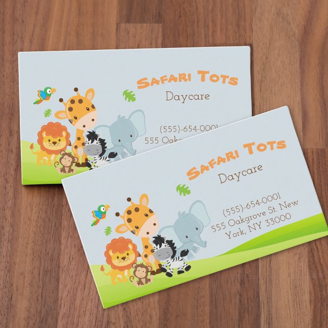 Cartoon Safari Animal Daycare Kinderbetreuung Visitenkarte (Von Creator hochgeladen)