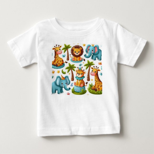Cartoon Safari Animals Baby T - Shirt (Vorderseite)
