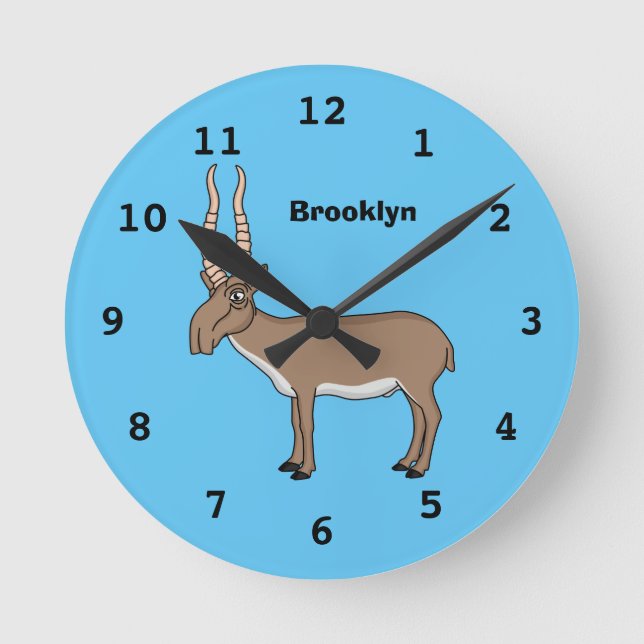Cartoon Saiga antelope  Runde Wanduhr (Vorderseite)