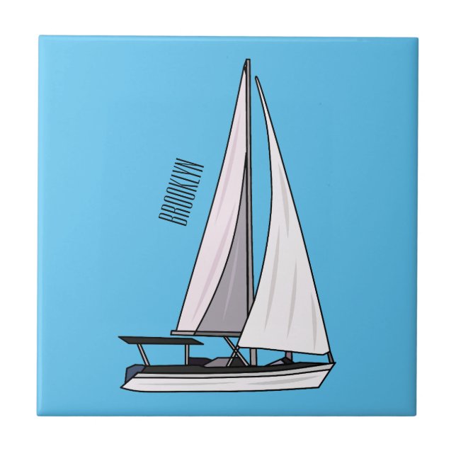Cartoon Sailboat Fliese (Vorderseite)