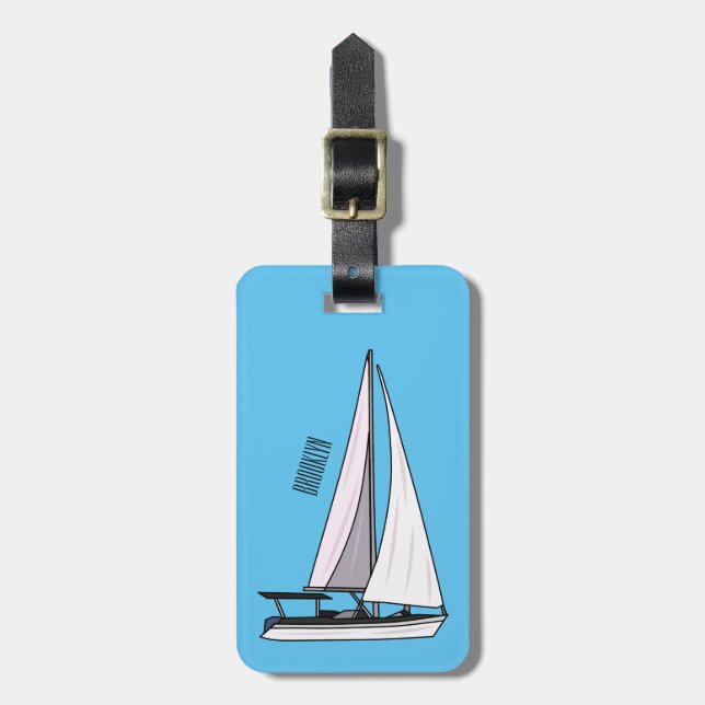 Cartoon Sailboat Gepäckanhänger (Vorderseite vertikal)