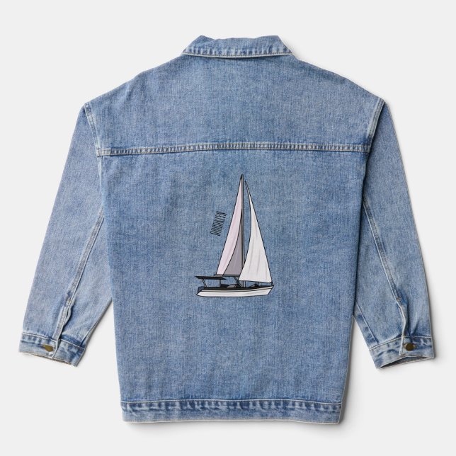 Cartoon Sailboat Jeansjacke (Rückseite)