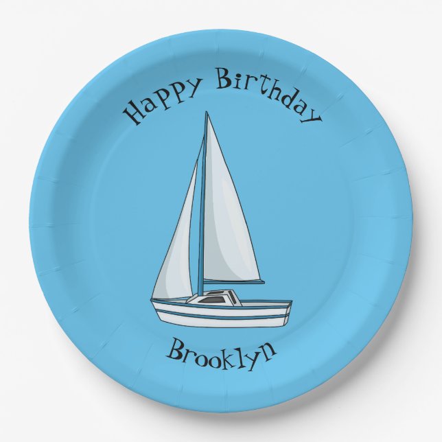 Cartoon Sailboat Pappteller (Vorderseite)