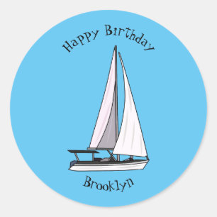 Cartoon Sailboat Runder Aufkleber