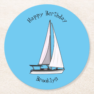 Cartoon Sailboat Runder Pappuntersetzer