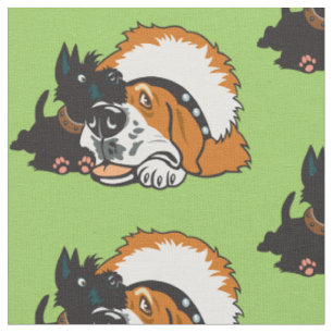 Cartoon Saint Bernard und Scottish Terrier dogs Fa Stoff