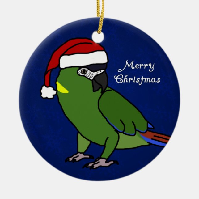Cartoon-Sankt Gelb ergatterte Macaw-Verzierung Keramikornament (Vorne)