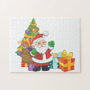 Cartoon santa claus and ohrts box