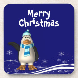 Cartoon Santa Claus Penguin Weihnachten Getränkeuntersetzer