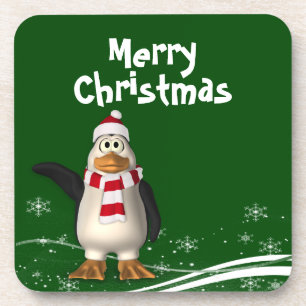 Cartoon Santa Claus Penguin Weihnachten Getränkeuntersetzer