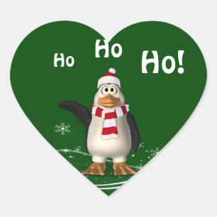 Cartoon Santa Claus Penguin Weihnachten Herz-Aufkleber