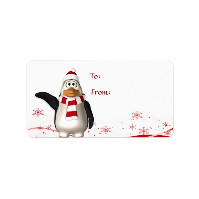 Cartoon Santa Claus Penguin Weihnachtsgeschenk-Tag Adressaufkleber (Vorne)
