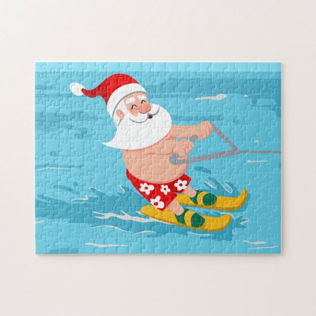 Cartoon Santa Claus water skiing (Horizontal)