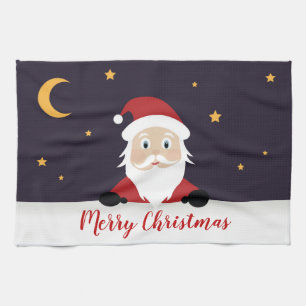 Cartoon Santa Claus wünscht frohe Weihnachten Geschirrtuch