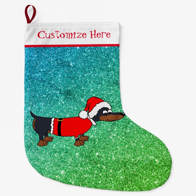 Cartoon Santa Dackel Design Weihnachten Strumpf Großer Weihnachtsstrumpf (Vorderseite)