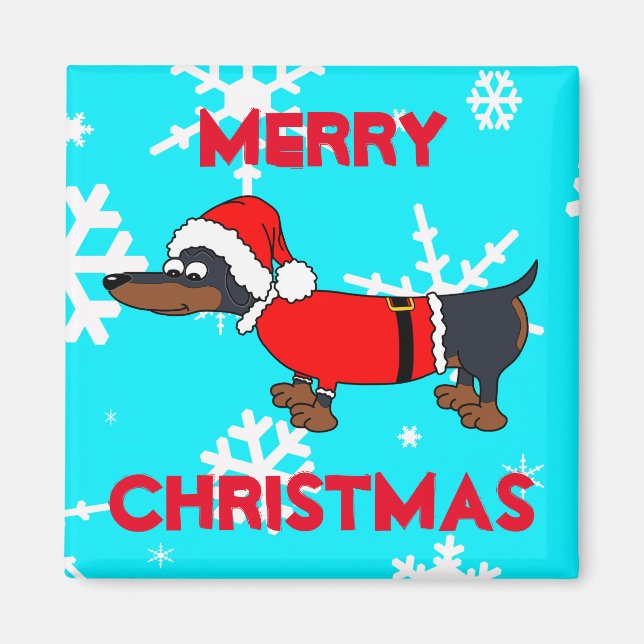 Cartoon Santa Dackel Dog Square Magnet (Vorne)
