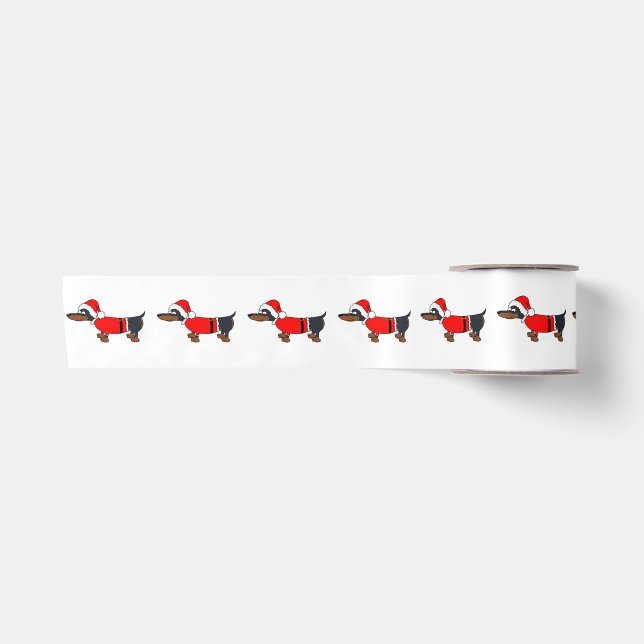 Cartoon Santa Dackel Hund Weihnachtsband Satinband (Vorderseite)