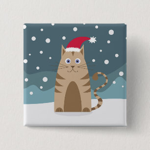 Cartoon santa kitten in Schneewald Button