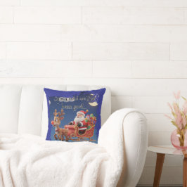 Cartoon Santa Sleigh Winter Throw Pillow Kissen