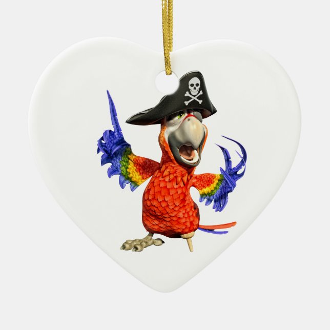 Cartoon Scarlet Macaw Pirate Parrot Keramik Ornament (Vorne)