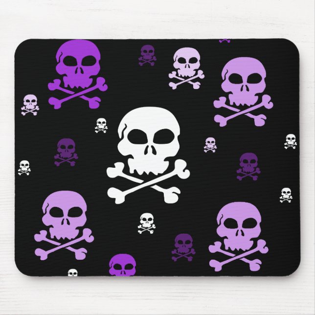 Cartoon-Schädel-Collage - lila Mousepad (Vorne)