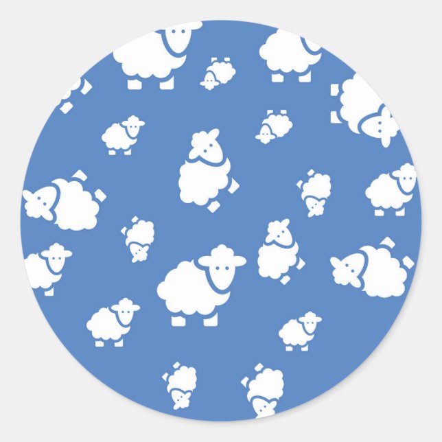 Cartoon Schafe auf blauem Hintergrund Wrapping Runder Aufkleber (Vorderseite)