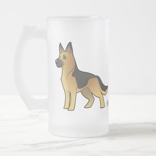 Cartoon-Schäferhund Mattglas Bierglas (Links)