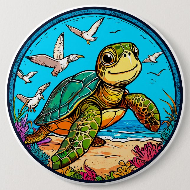 Cartoon-Schildkröte Button (Vorderseite)