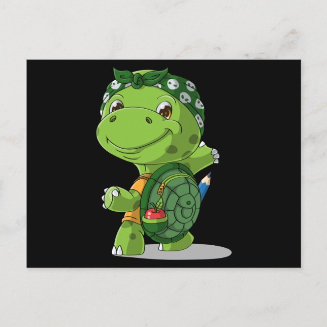 Cartoon Schildkröte geht zur Schule Postkarte (Vorderseite)